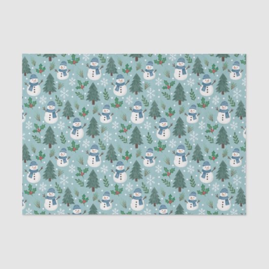 Cute Christmas Snowmen Pattern Tissue Paper Tissuepapier (Voorkant)