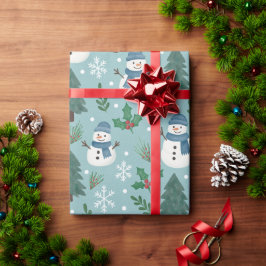 Cute Christmas Snowmen Pattern Wrapping Paper Roll Cadeaupapier