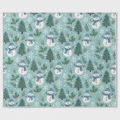 Cute Christmas Snowmen Pattern Wrapping Paper Roll Cadeaupapier (Vlak)