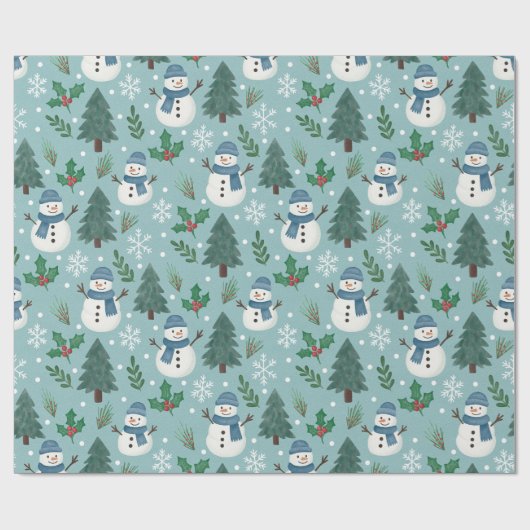 Cute Christmas Snowmen Pattern Wrapping Paper Roll Cadeaupapier (Vlak)
