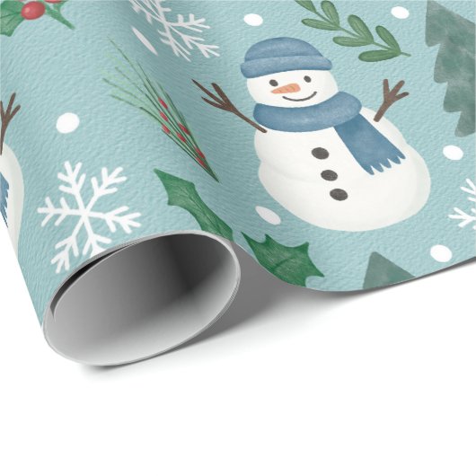 Cute Christmas Snowmen Pattern Wrapping Paper Roll Cadeaupapier (Rol Hoek)
