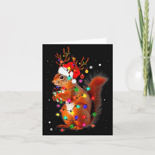 Cute Christmas Squirrel Lights Reindeer Xmas Holid Kaart (Voorkant)