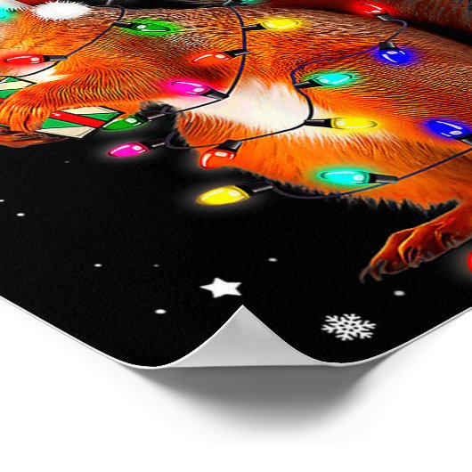 Cute Christmas Squirrel Lights Reindeer Xmas Holid Poster (Hoek)