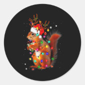 Cute Christmas Squirrel Lights Reindeer Xmas Holid Ronde Sticker (Voorkant)