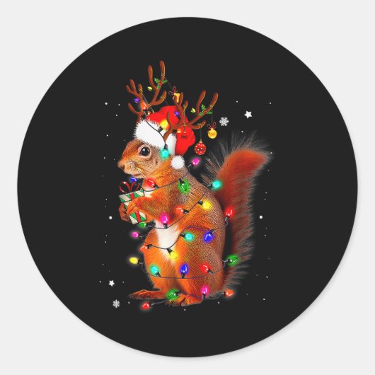 Cute Christmas Squirrel Lights Reindeer Xmas Holid Ronde Sticker (Voorkant)