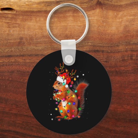 Cute Christmas Squirrel Lights Reindeer Xmas Holid Sleutelhanger (Voorkant)