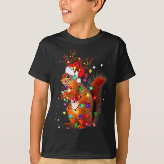 Cute Christmas Squirrel Lights Reindeer Xmas Holid T-shirt (Voorkant)