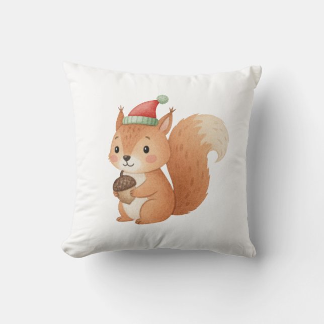 Cute Christmas Squirrel with Acorn Sticker Kussen (Voorkant)