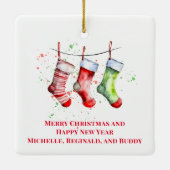 Cute Christmas Stocking Custom Photo Keramisch Ornament (Achterkant)