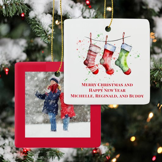 Cute Christmas Stocking Custom Photo Keramisch Ornament