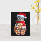 Cute Christmas Tabby Cat In Lights Santa Hat For K Kaart (Gele Bloem)