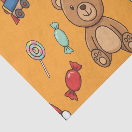 Cute Christmas Teddy Bear and Toy Train Tissuepapier (Detail)