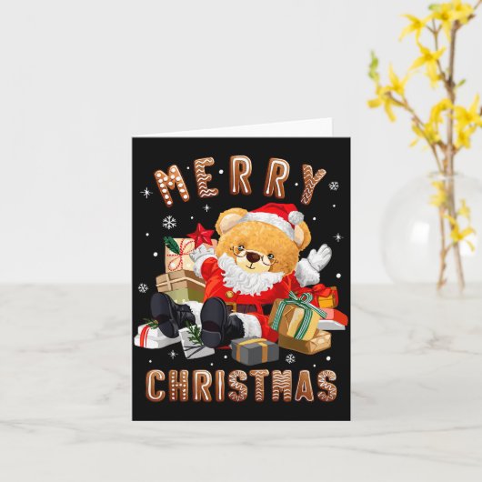 Cute Christmas Teddy Bear Santa Claus  Kaart (Gele Bloem)