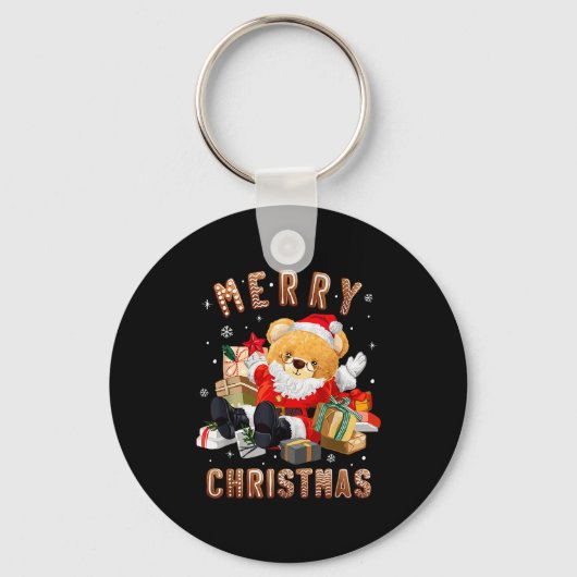 Cute Christmas Teddy Bear Santa Claus  Sleutelhanger (Voorkant)