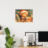 Cute Christmas Teddy Bear with Gifts Poster (Thuiskantoor)