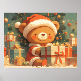 Cute Christmas Teddy Bear with Gifts Poster