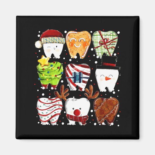 Cute Christmas Teeth Funny Christmas Dentist Denta Magneet (Voorkant)
