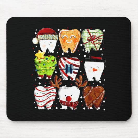 Cute Christmas Teeth Funny Christmas Dentist Denta Muismat (Voorkant)