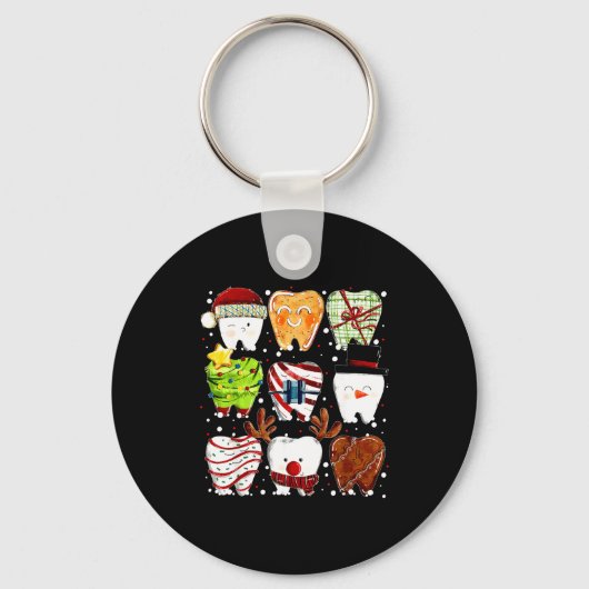 Cute Christmas Teeth Funny Christmas Dentist Denta Sleutelhanger (Voorkant)