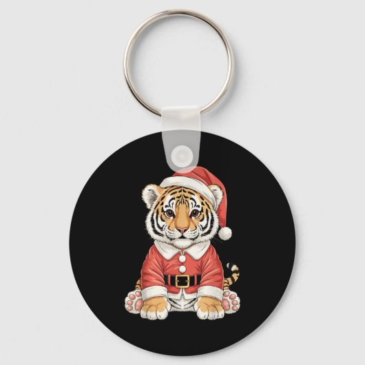 Cute Christmas Tiger Santa Safari Animal  Sleutelhanger (Voorkant)
