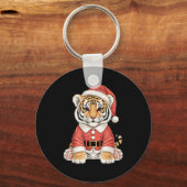 Cute Christmas Tiger Santa Safari Animal  Sleutelhanger (Voorkant)
