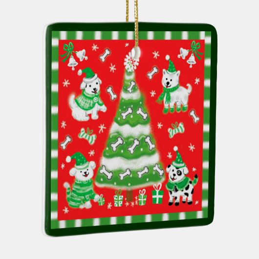 Cute Christmas Tree and Puppy Dogs with Bones Keramisch Ornament (Rechts)