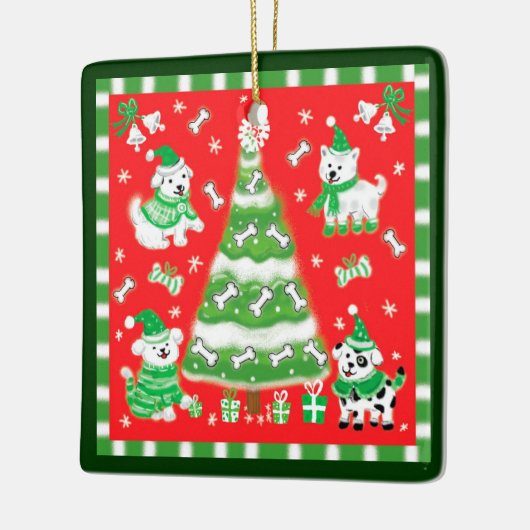 Cute Christmas Tree and Puppy Dogs with Bones Keramisch Ornament (Links)