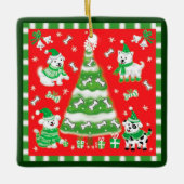 Cute Christmas Tree and Puppy Dogs with Bones Keramisch Ornament (Voorkant)