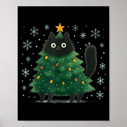 Cute Christmas Tree Cat Funny Holiday Snowflake Poster (Voorkant)