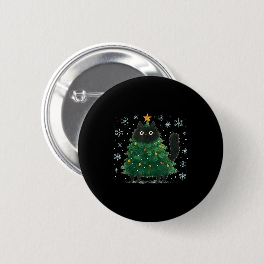 Cute Christmas Tree Cat Funny Holiday Snowflake Ronde Button 5,7 Cm (Voorkant /achterkant)