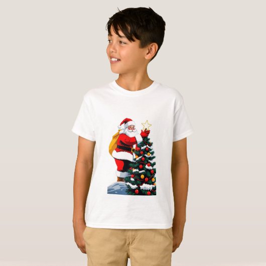 Cute Christmas Tree Decorating Cartoon Kids Tshirt (Voorkant volledig)