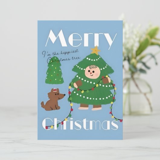 Cute Christmas Tree Illustration Feestdagenkaart (Staand voorkant)