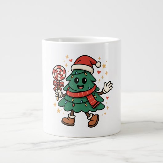 Cute Christmas Tree Mug - Festive Holiday Design Grote Koffiekop (Voorkant)