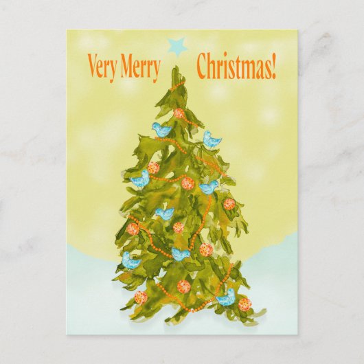 Cute Christmas Tree with Blue Birds Briefkaart (Voorkant)