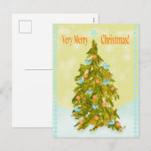 Cute Christmas Tree with Blue Birds Feestdagenkaart (Voorkant / Achterkant)