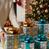 Cute Christmas Trees & Ornaments On Silver Cadeaupapier