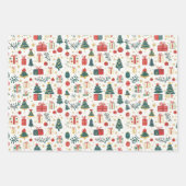 Cute Christmas Trees Presents Retro Pattern Inpakpapier Vel (Voorkant)