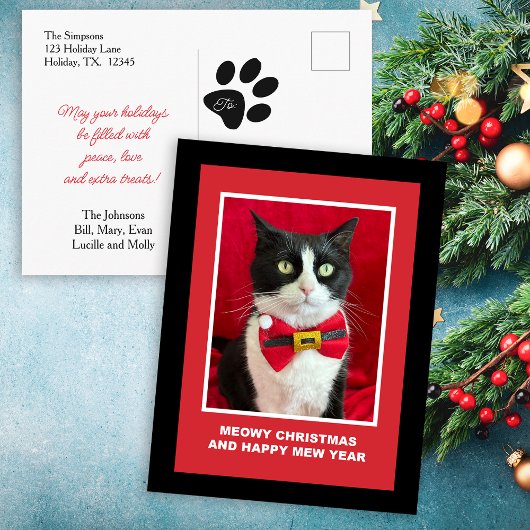 Cute Christmas Tuxedo Cat Postcard Feestdagenkaart
