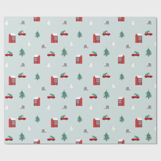 Cute Christmas Village Pattern Cadeaupapier (Vlak)