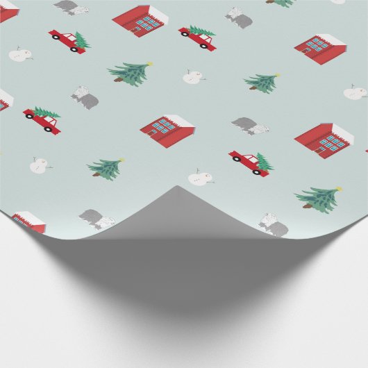 Cute Christmas Village Pattern Cadeaupapier (Hoek)