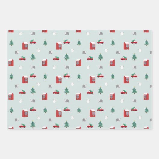 Cute Christmas Village Pattern Inpakpapier Vel (Voorkant 3)