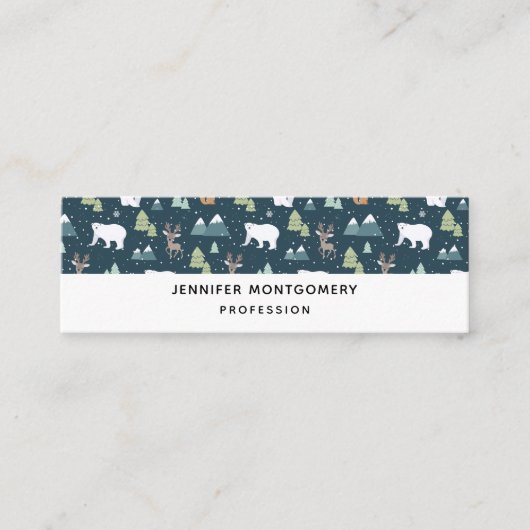 Cute Christmas Winter Animals Pattern Mini Busines Mini Visitekaartje (Voorkant)