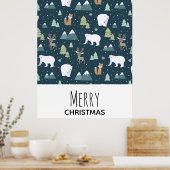 Cute Christmas Winter Animals Rustic Pattern Poster (Keuken)