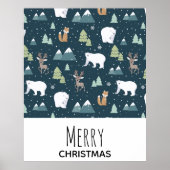 Cute Christmas Winter Animals Rustic Pattern Poster (Voorkant)