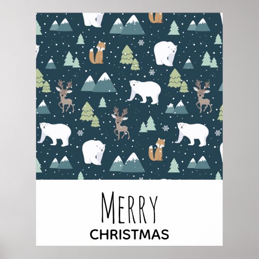 Cute Christmas Winter Animals Rustic Pattern Poster (Voorkant)