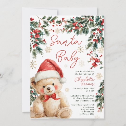 Cute Christmas Winter Teddy Bear Santa Baby Shower Kaart (Voorkant)