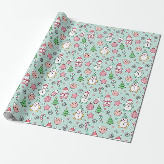 Cute Christmas with Snowmen and Candy Canes Cadeaupapier (Uitgerold)