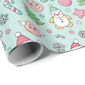 Cute Christmas with Snowmen and Candy Canes Cadeaupapier (Rol Hoek)