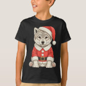 Cute Christmas Wolf Santa  T-shirt (Voorkant)