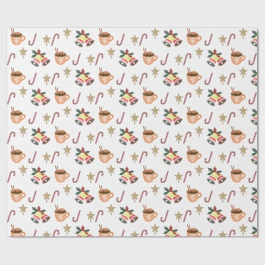 Cute Christmas Wrapping Paper with Hot Cocoa Joy Cadeaupapier (Vlak)